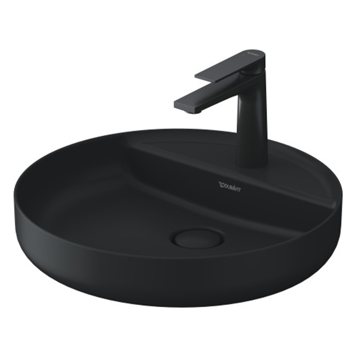 Duravit Vitrium Раковина накладная, с 1 отв, круглая, из DuroCast UltraResist, без перелива, с полкой, цвет: темно-серый матовый