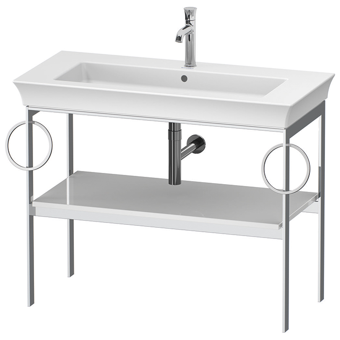 Duravit White Tulip Металлическая консоль, напольная, 1 дерев. полка, 2 п/держ, цвет: белый высокоглянцевый