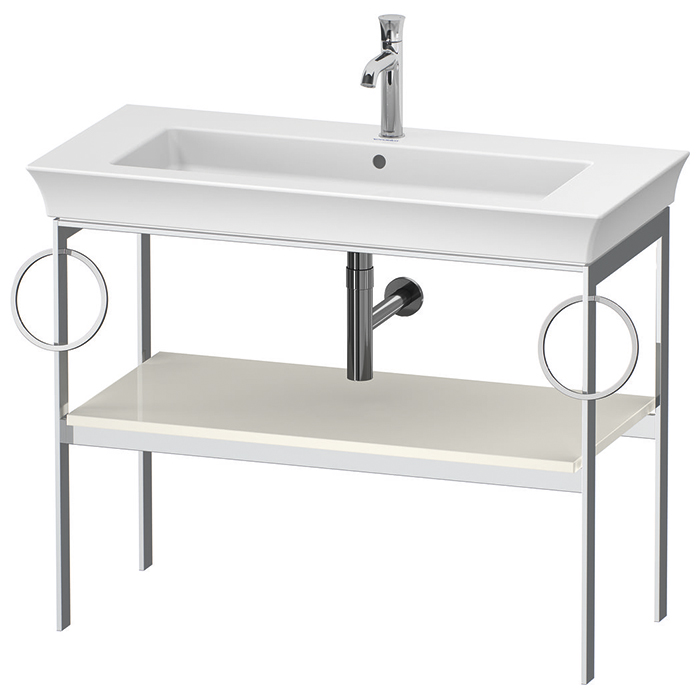 Duravit White Tulip Металлическая консоль, напольная, 1 дерев. полка, 2 п/держ, цвет: Nordic White HighGloss