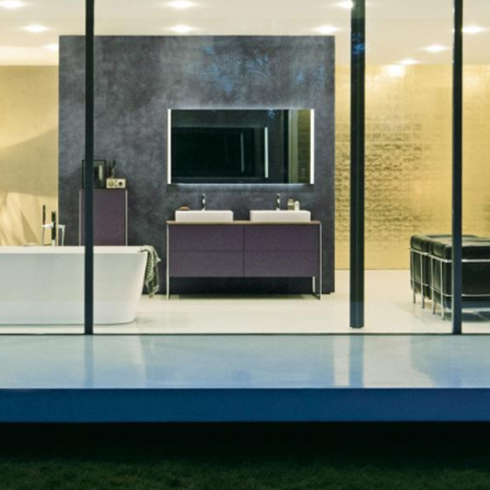 Duravit XSquare База на ножках на 2 раковины, с 4 выдв ящик, Цвет Темно-лиловый шелковисто-матовый с консолью, напольная, цвет: орех