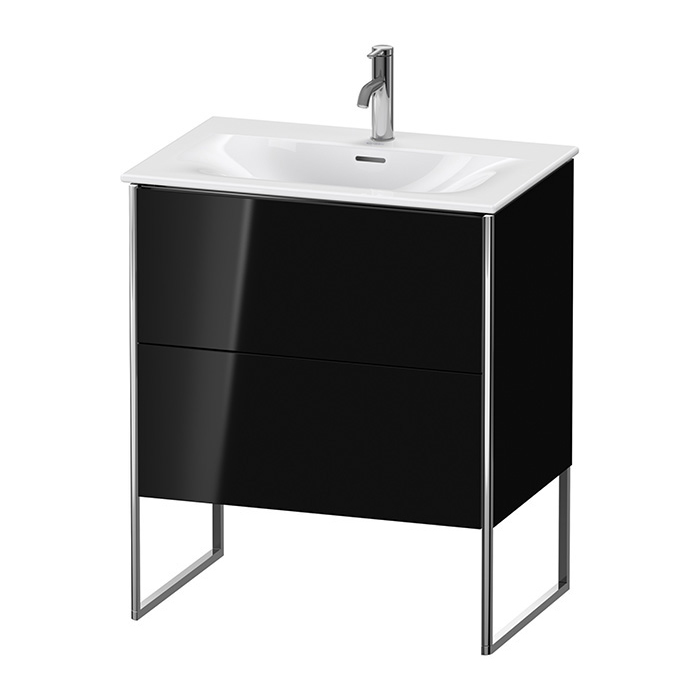 Duravit XSquare Тумба с раковиной, напольная, 2 яшика, встроенные ножки с регулировкой по высоте, цвет: Black High Gloss