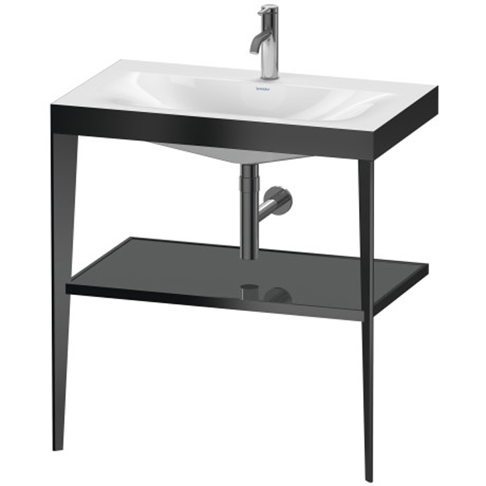 Duravit XViu Консоль напольная, с полкой, с раковиной без перелива, 1 отв, цвет: black matt/flannel grey high gloss lacquer