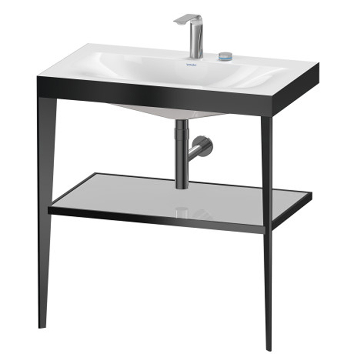 Duravit XViu Консоль напольная, с полкой, с раковиной без перелива, 2 отв, цвет: black matt/crome