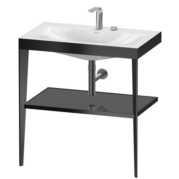Duravit XViu Консоль напольная, с полкой, с раковиной без перелива, 2 отв, цвет: black matt/flannel grey high gloss lacquer