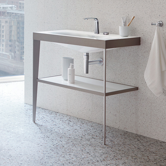 Duravit XViu Консоль напольная, с полкой, с раковиной без перелива, 2 отв, цвет: champagne matt/white high gloss lacquer