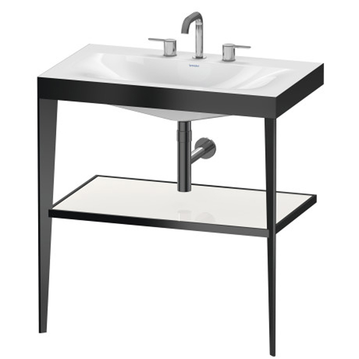 Duravit XViu Консоль напольная, с полкой, с раковиной без перелива, 3 отв, цвет: black matt/white high gloss lacquer