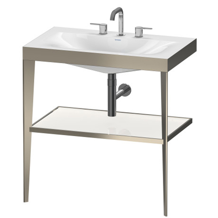 Duravit XViu Консоль напольная, с полкой, с раковиной без перелива, 3 отв, цвет: champagne matt/white high gloss lacquer