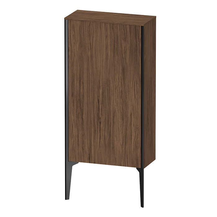 Duravit XViu Шкаф подвесной, с 1 дверью, 2 стеклянными полками (петли справа), цвет: walnut dark/черный матовый