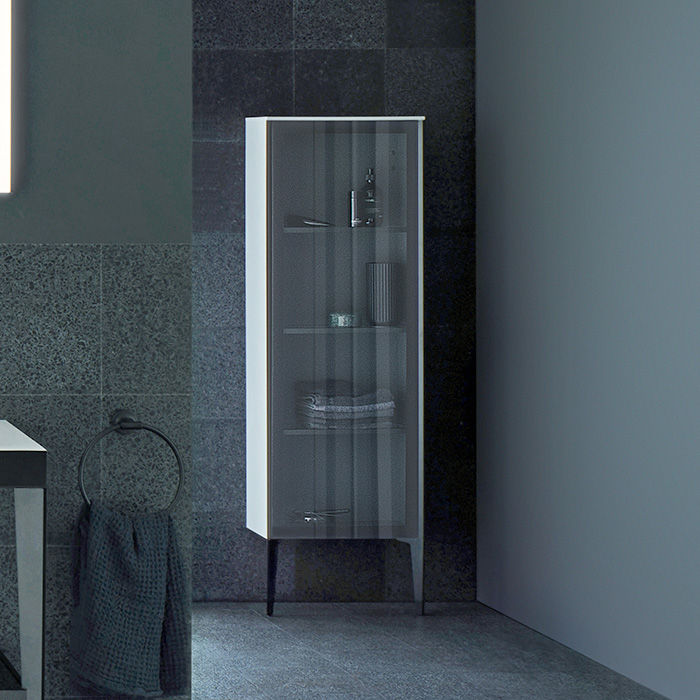 Duravit XViu Шкаф подвесной со стеклянной дверью, (петли слева), корпус: белый глянцевый / фасад: чёрный матовый