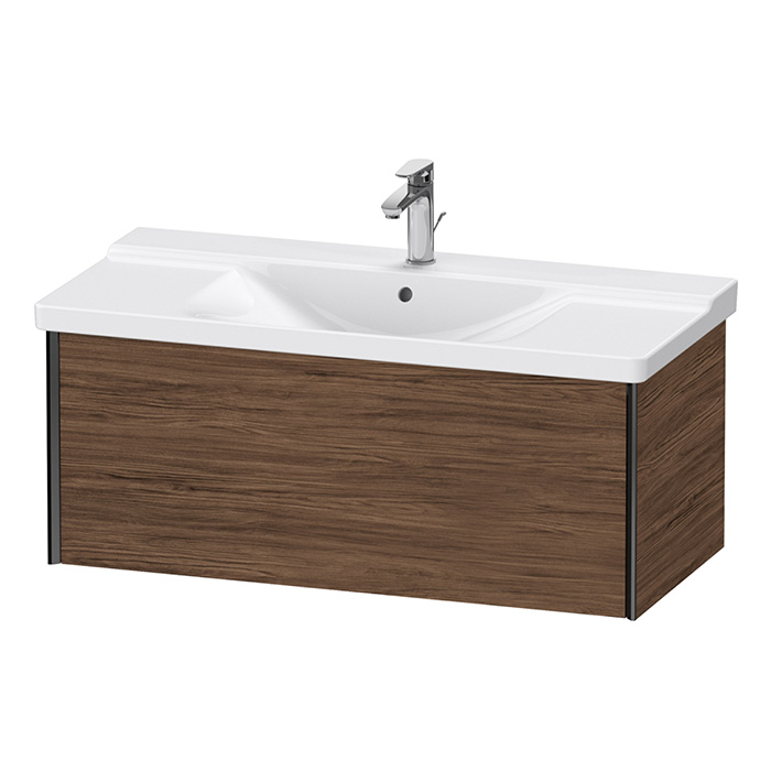 Duravit XViu Тумба подвесная, с раковиной, 1 ящик, цвет: walnut dark/черный матовый