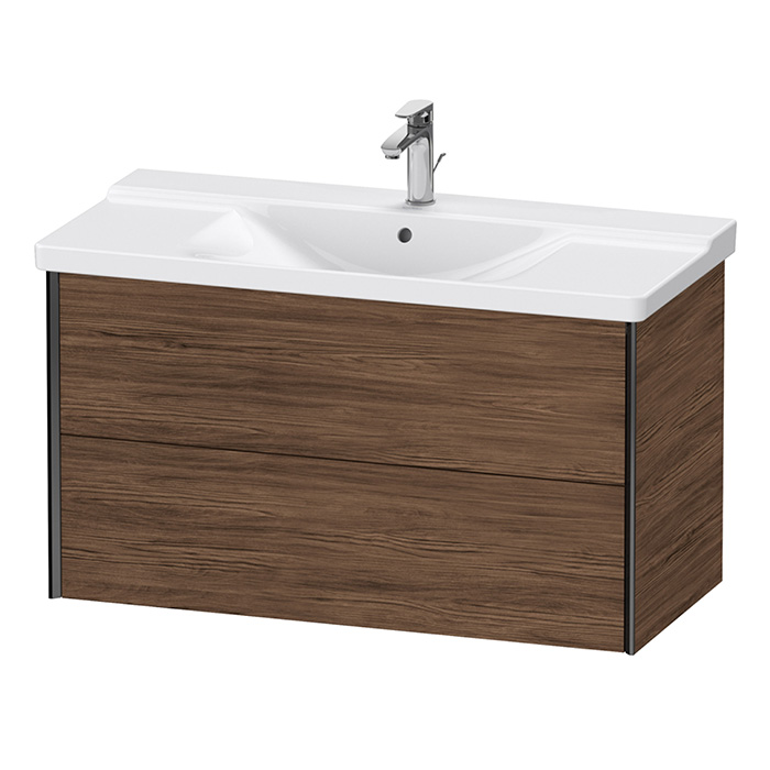 Duravit XViu Тумба подвесная, с раковиной, 2 ящика, цвет: walnut dark/черный матовый