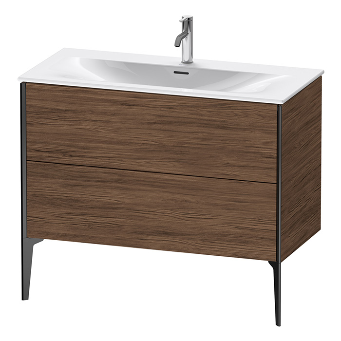 Duravit XViu Тумба подвесная, с раковиной, 2 ящика, цвет: walnut dark/черный матовый