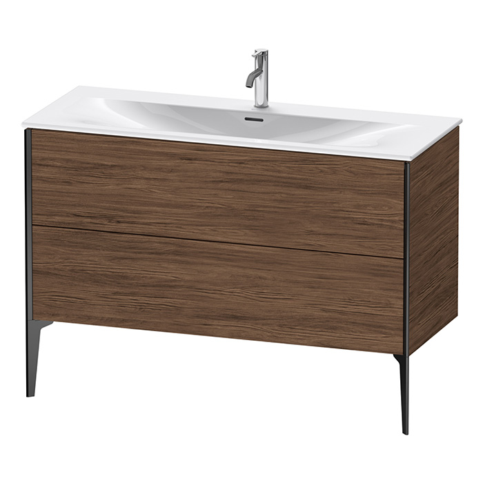 Duravit XViu Тумба подвесная, с раковиной, 2 ящика, цвет: walnut dark/черный матовый