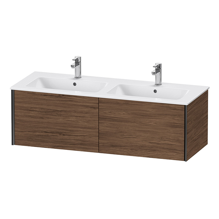 Duravit XViu Тумба подвесная, с двойной раковиной, 2 ящика, цвет: walnut dark/черный матовый