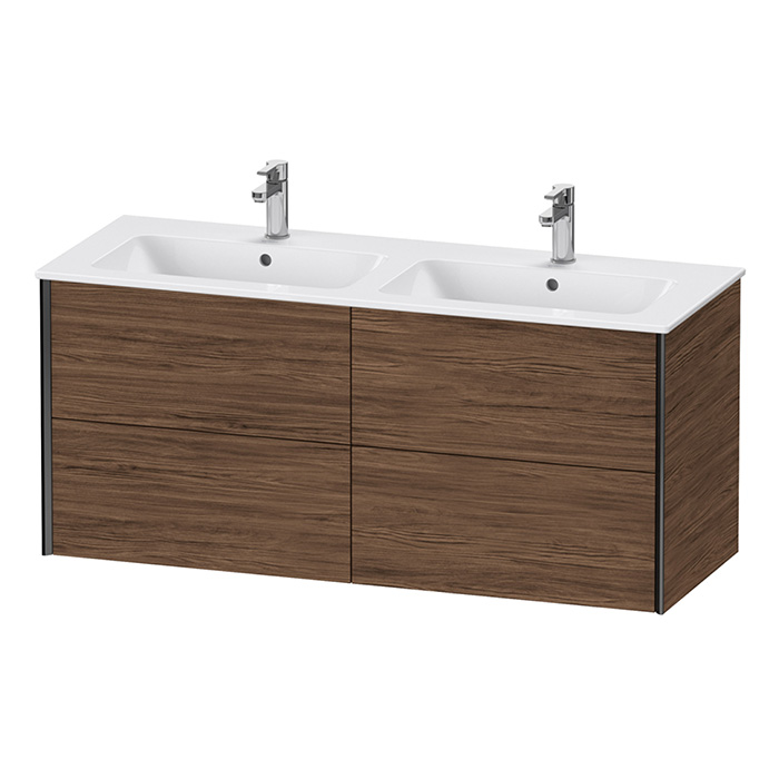 Duravit XViu Тумба подвесная, с двойной раковиной, 4 ящика, цвет: walnut dark/черный матовый