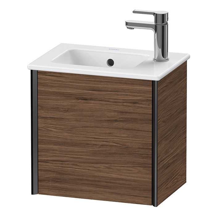 Duravit XViu Тумба подвесная, с раковиной, 1 дверь, (петли справа), цвет: walnut dark/черный матовый