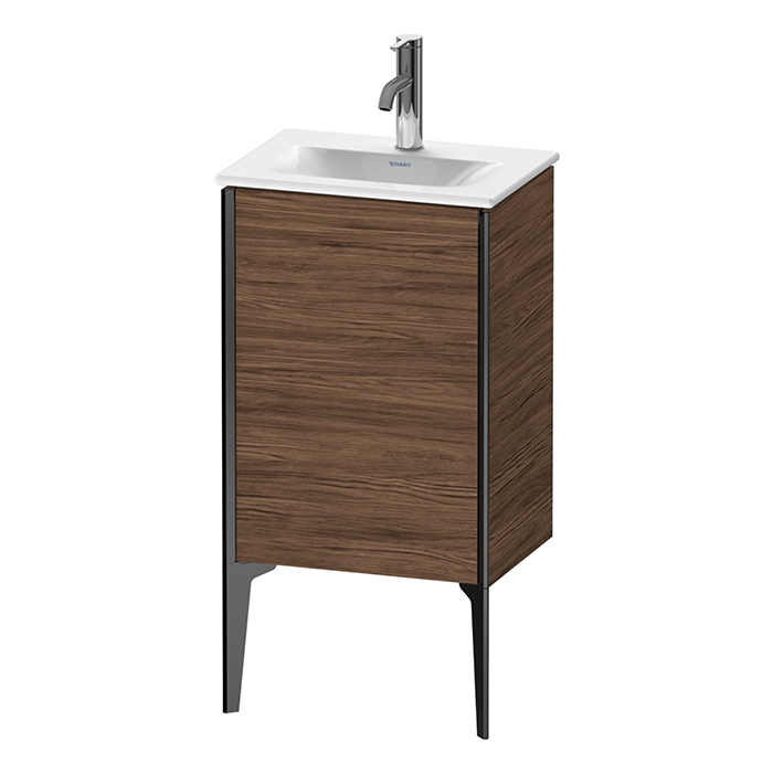 Duravit XViu Тумба подвесная, с раковиной, 1 дверь, (петли слева), цвет: walnut dark/черный матовый