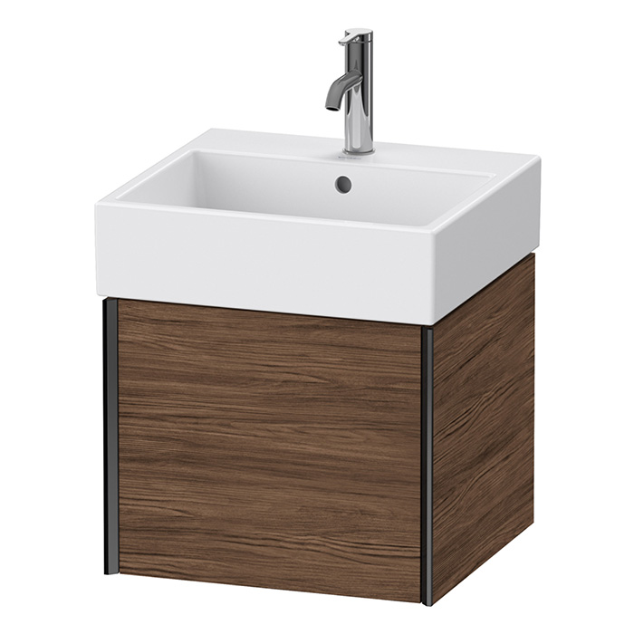 Duravit XViu Тумба подвесная, с раковиной, 1 ящик, цвет: walnut dark/черный матовый