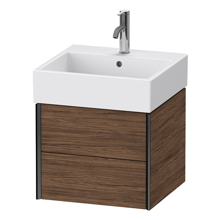 Duravit XViu Тумба подвесная, с раковиной, 2 ящика, цвет: walnut dark/черный матовый