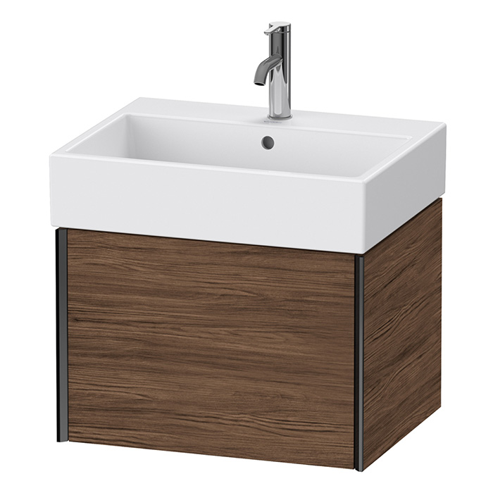 Duravit XViu Тумба подвесная, с раковиной, 1 ящик, цвет: walnut dark/черный матовый