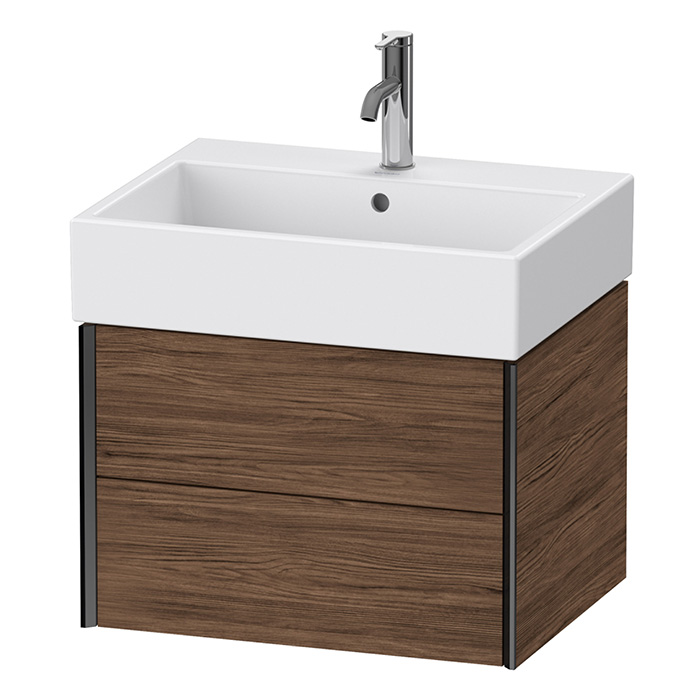Duravit XViu Тумба подвесная, с раковиной, 2 ящика, цвет: walnut dark/черный матовый