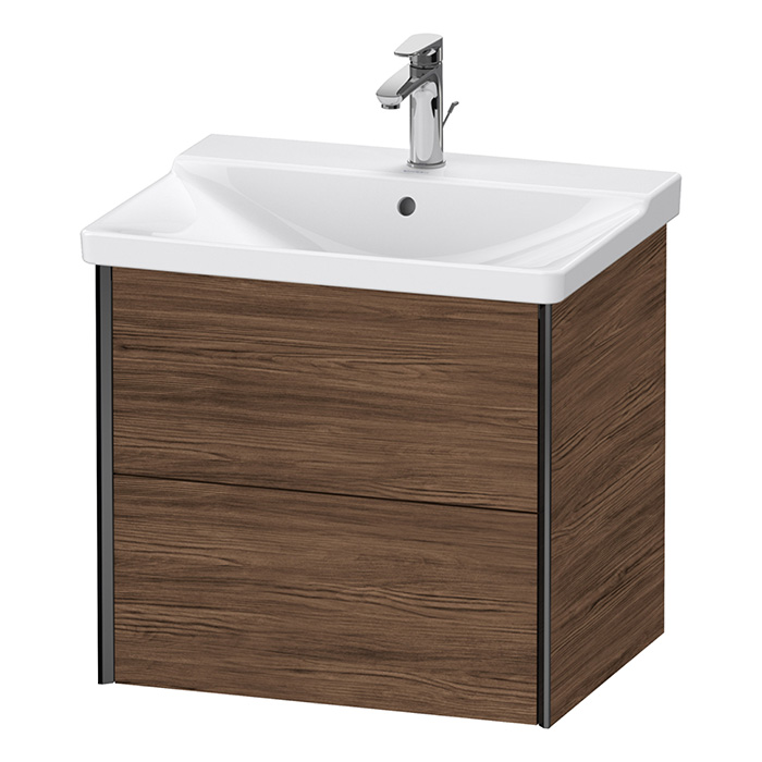 Duravit XViu Тумба подвесная, с раковиной, 2 ящика, цвет: walnut dark/черный матовый