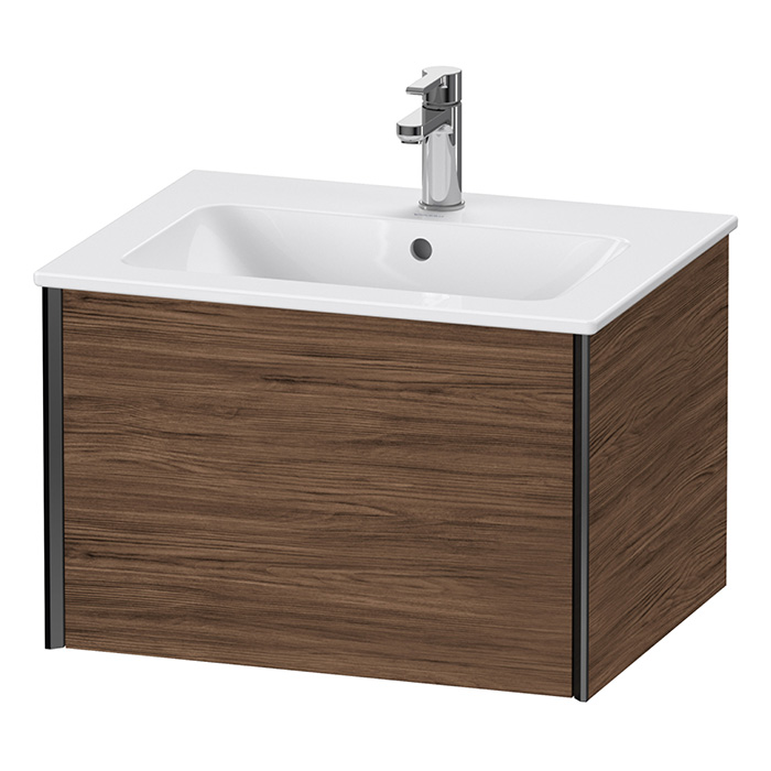 Duravit XViu Тумба подвесная, с раковиной, 1 ящик, цвет: walnut dark/черный матовый