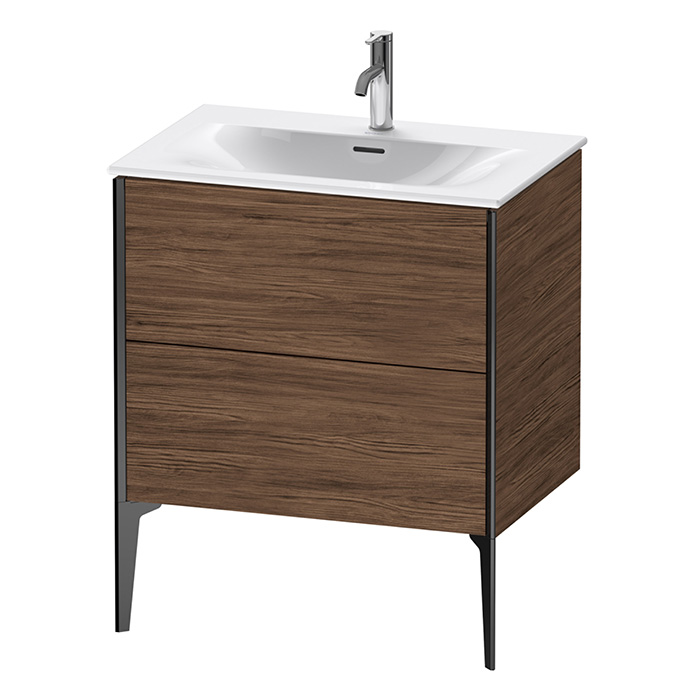 Duravit XViu Тумба подвесная, с раковиной, 2 ящика, цвет: walnut dark/черный матовый