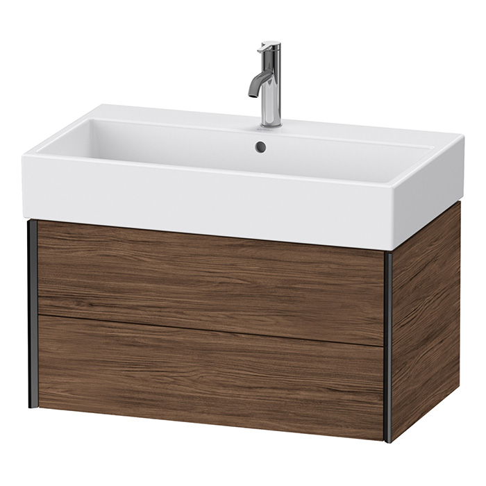 Duravit XViu Тумба подвесная, с раковиной, 2 ящика, цвет: walnut dark/черный матовый
