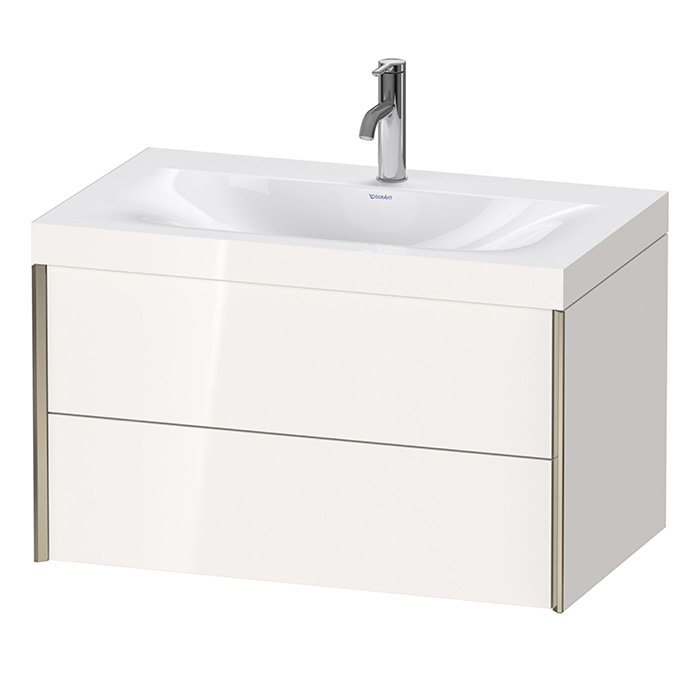 Duravit XViu Тумба подвесная, с раковиной без перелива, с 1 отв под смес, 2 ящика, цвет: белый глянцевый/champagne matt