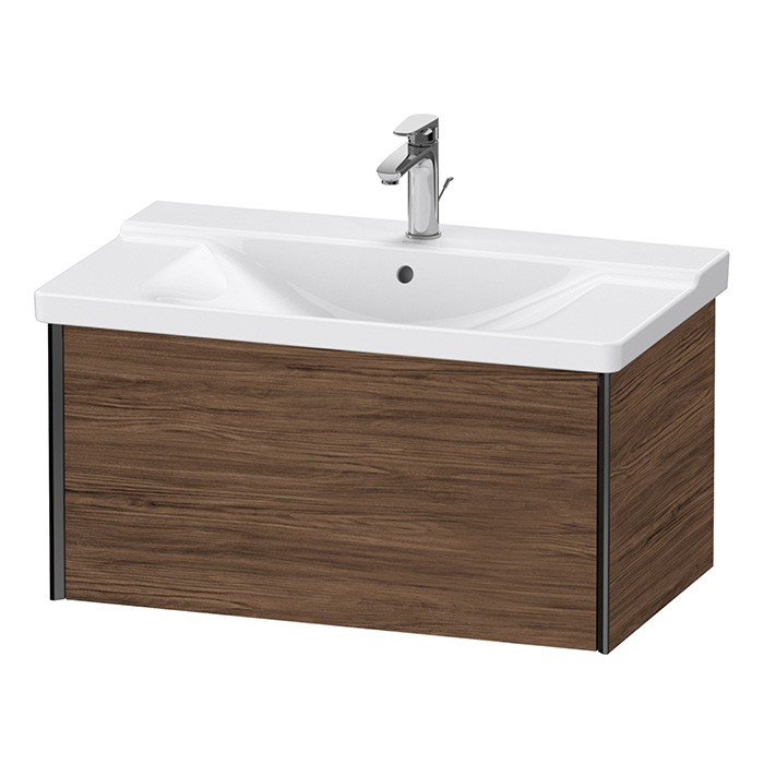 Duravit XViu Тумба подвесная, с раковиной, 1 ящик, цвет: walnut dark/черный матовый