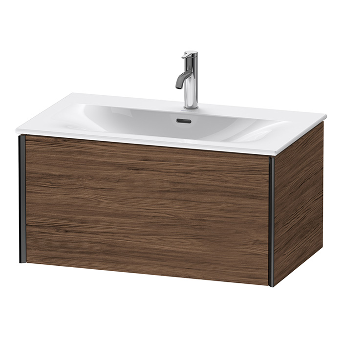 Duravit XViu Тумба подвесная, с раковиной, 1 ящик, цвет: walnut dark/черный матовый