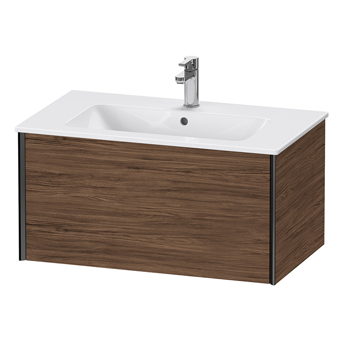 Duravit XViu Тумба подвесная, с раковиной, 1 ящик, цвет: walnut dark/черный матовый