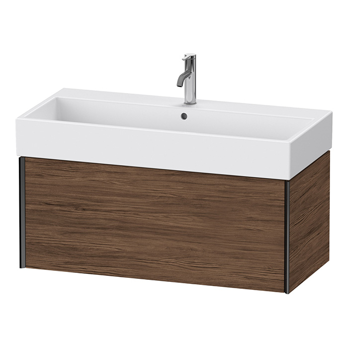 Duravit XViu Тумба подвесная, с раковиной, 1 ящик, цвет: walnut dark/черный матовый