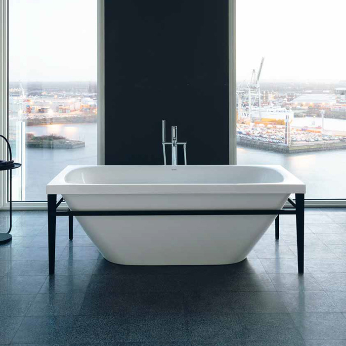 Duravit XViu Ванна отдельностоящая, акриловая бесшовная панель, слив-перелив, цвет: матовый черный
