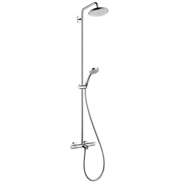 Hansgrohe Croma Душевая система Showerpipe: верхний душ 220 1jet, ручной душ, термостат для ванны, штанга для душа, держатель, излив, цвет: хром
