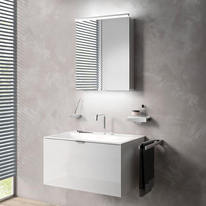 Emco Vanity units Тумба с раковиной подвесная, 1 ящик со стекл фасадом, ручка хром, корпус лак, подвесная, цвет: белый