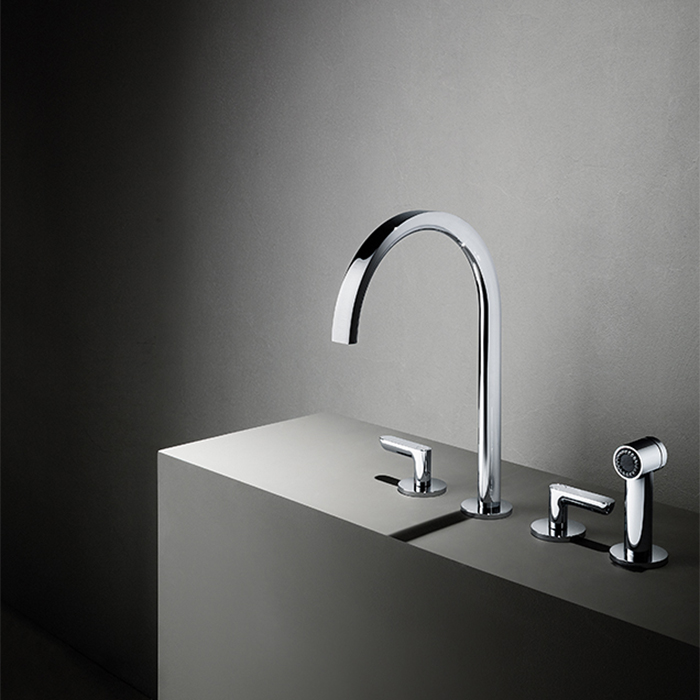 Fantini Icona Deco Смеситель для кухни, 4 отв, без донного клапана, излив, с ручн душем, цвет: хром
