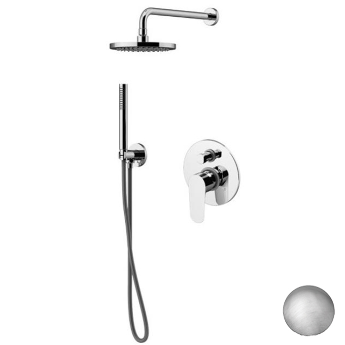 Gattoni H2Omix7000 Комплект для душа со смесителем встроенным на 2 выхода, ручным душем 6386/PD с держателем и верхним душем, цвет: Nickel Spazzolato