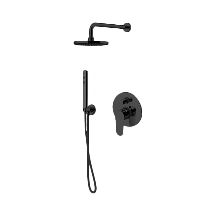 Gattoni H2Omix7000 Комплект для душа со смесителем встроенным на 2 выхода, ручным душем с держателем и верхним душем, цвет: черный матовый