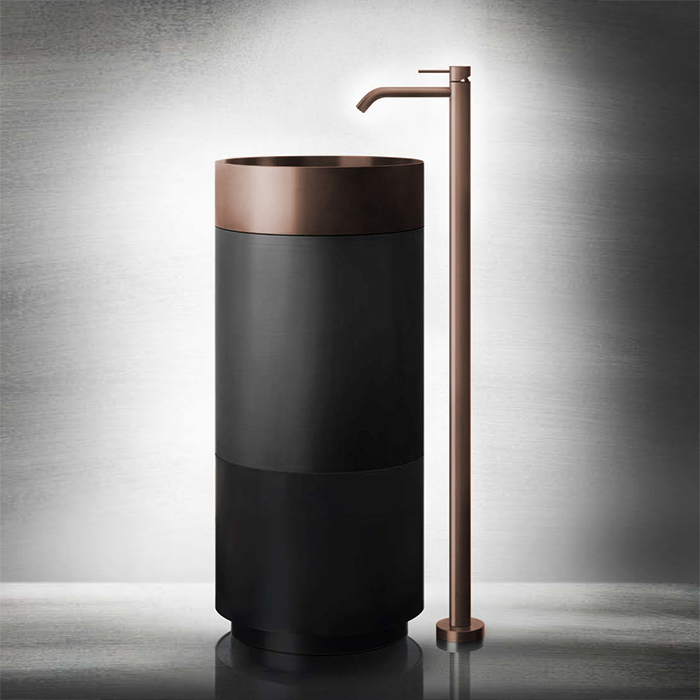 Gessi 316 Раковина, без отв, напольная, отдельностоящая, с сифоном, слив в пол, цвет: Copper brushed pvd