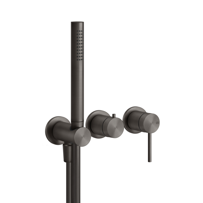 Gessi 316 Смеситель для душа, встраиваемый, с переключателем на 2 полож, держ с подв воды, ручн душ и шланг, цвет: Black Metal Brushed PVD