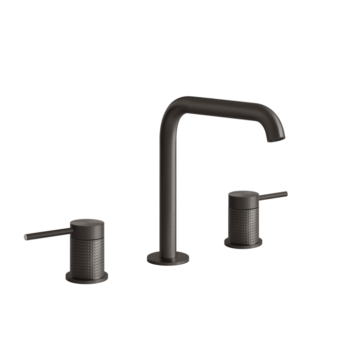 Gessi 316 Смеситель для раковины на 3 отверстия, без донного клапана, излив, цвет: brushed black metal pvd