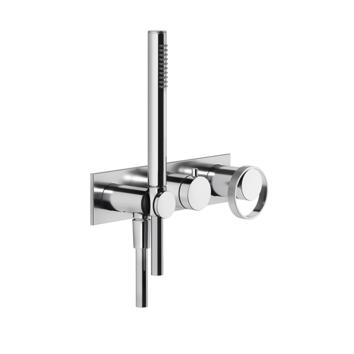 Gessi Anello Встраиваемый однорычажный смеситель на 2 выхода с перекл, ручным душем с держателем и выводом воды, внешняя часть, цвет: хром