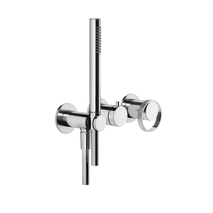 Gessi Anello Встраиваемый однорычажный смеситель на 2 выхода с перекл, ручным душем с держателем и выводом воды, внешняя часть, цвет: хром