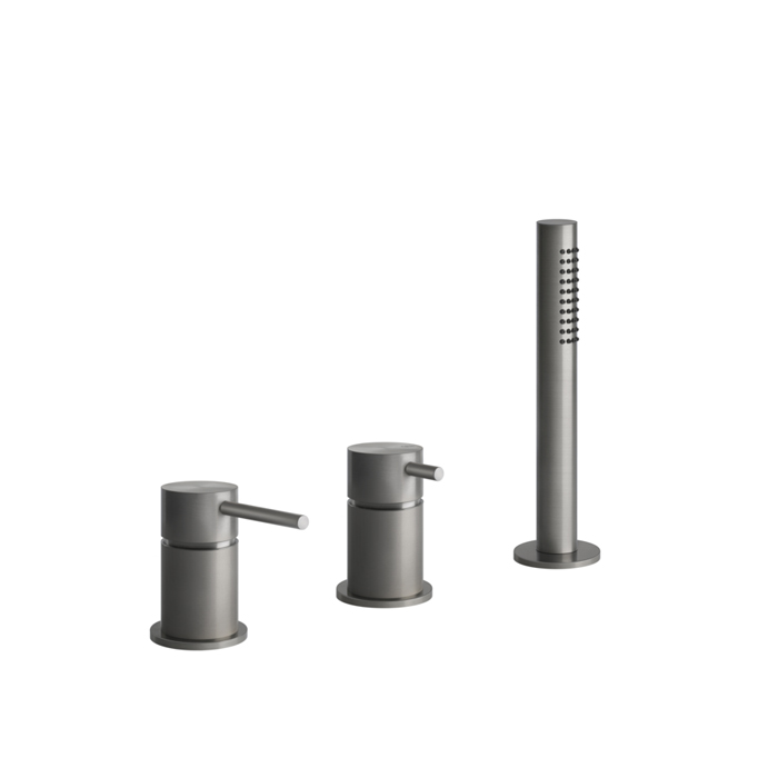 Gessi Bath316 Смеситель для ванны на 3 отверстия, убирающаяся душевая лейка. цвет: шлифованная сталь