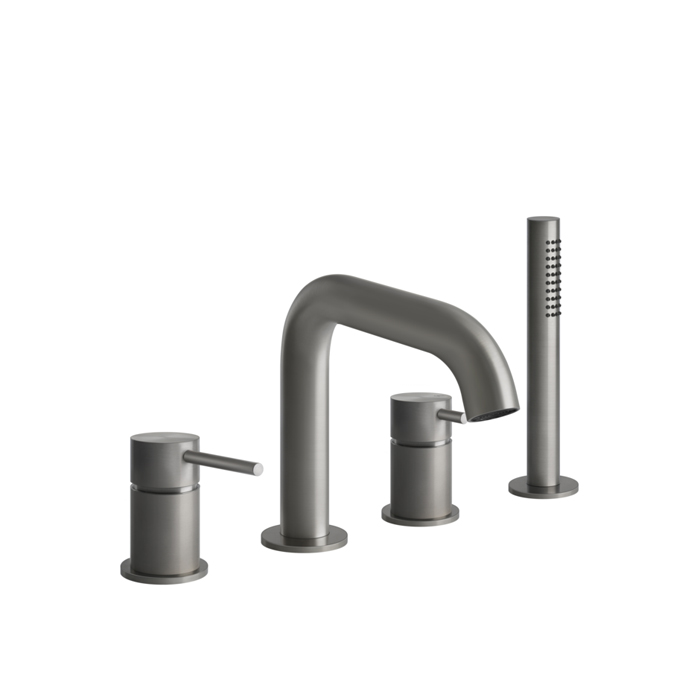 Gessi Bath316 Смеситель для ванны на 4 отверстия, с переключателем, изливом и шлангом 1,50 м, цвет: шлифованная сталь, цвет: шлифованная сталь