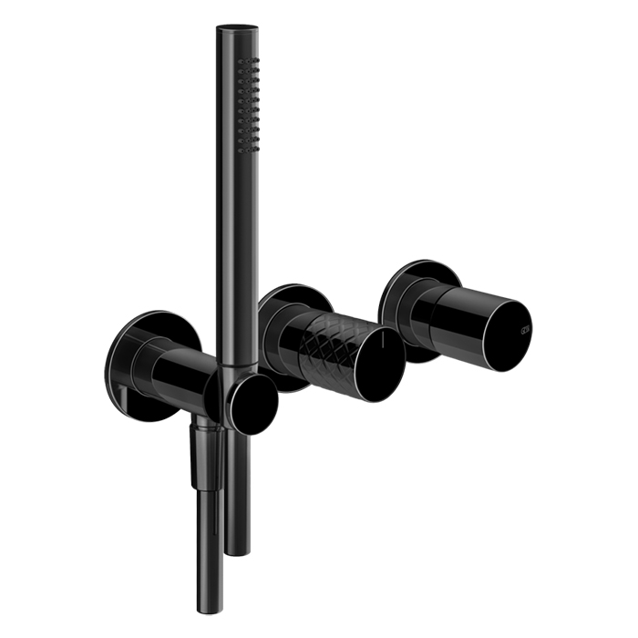 Gessi Habito Intreccio Смеситель для душа, встраиваемый, с переключателем на 2 положения, с ручным душем, настенным держателем, цвет: Black Metal PVD