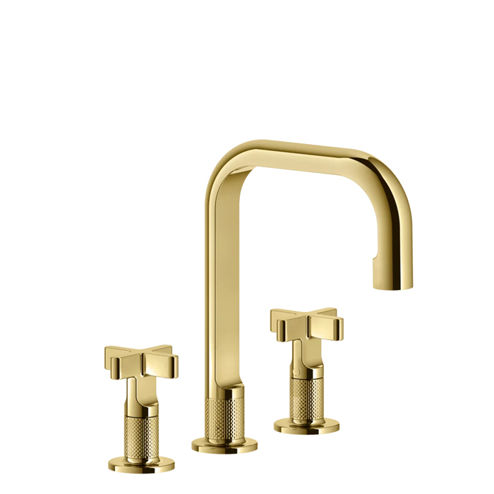 Gessi Inciso Смеситель для раковины на 3 отв, с донным клапаном, цвет: золото