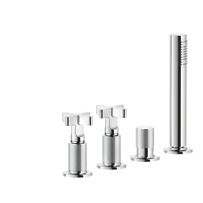 Gessi Inciso Смеситель для ванны, 4 отв, с ручным душем и шлангом, цвет: хром